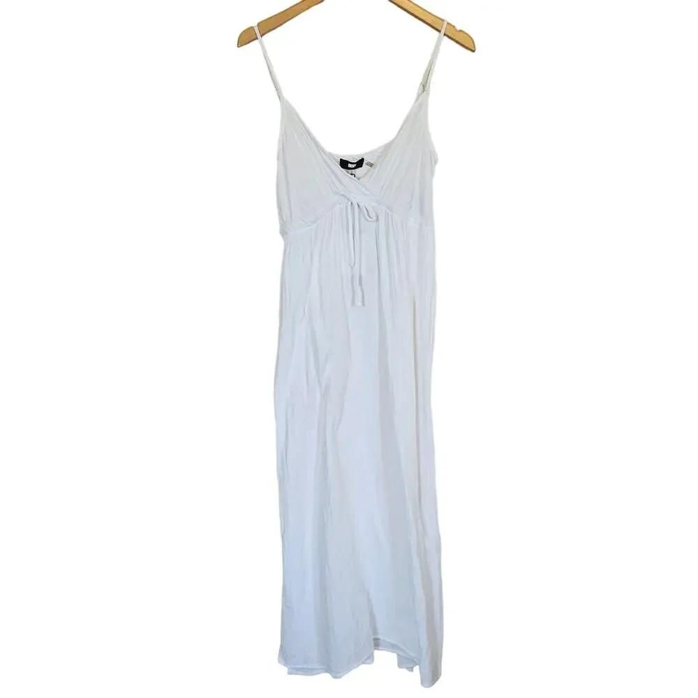 DKNY White V Neck Front Tie Maxi Dress Cover Up Women's Medium‎ Beach Pool